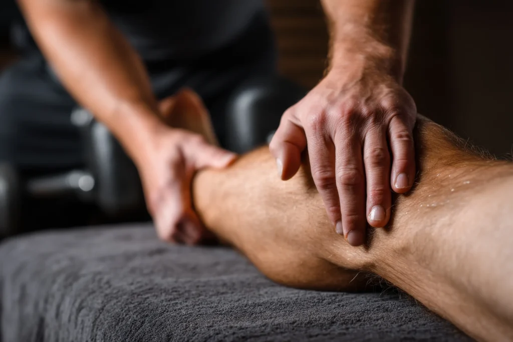 Professional Mobile Raynor Massage on leg by a mobile massage therapist in Lymington and New Forest
